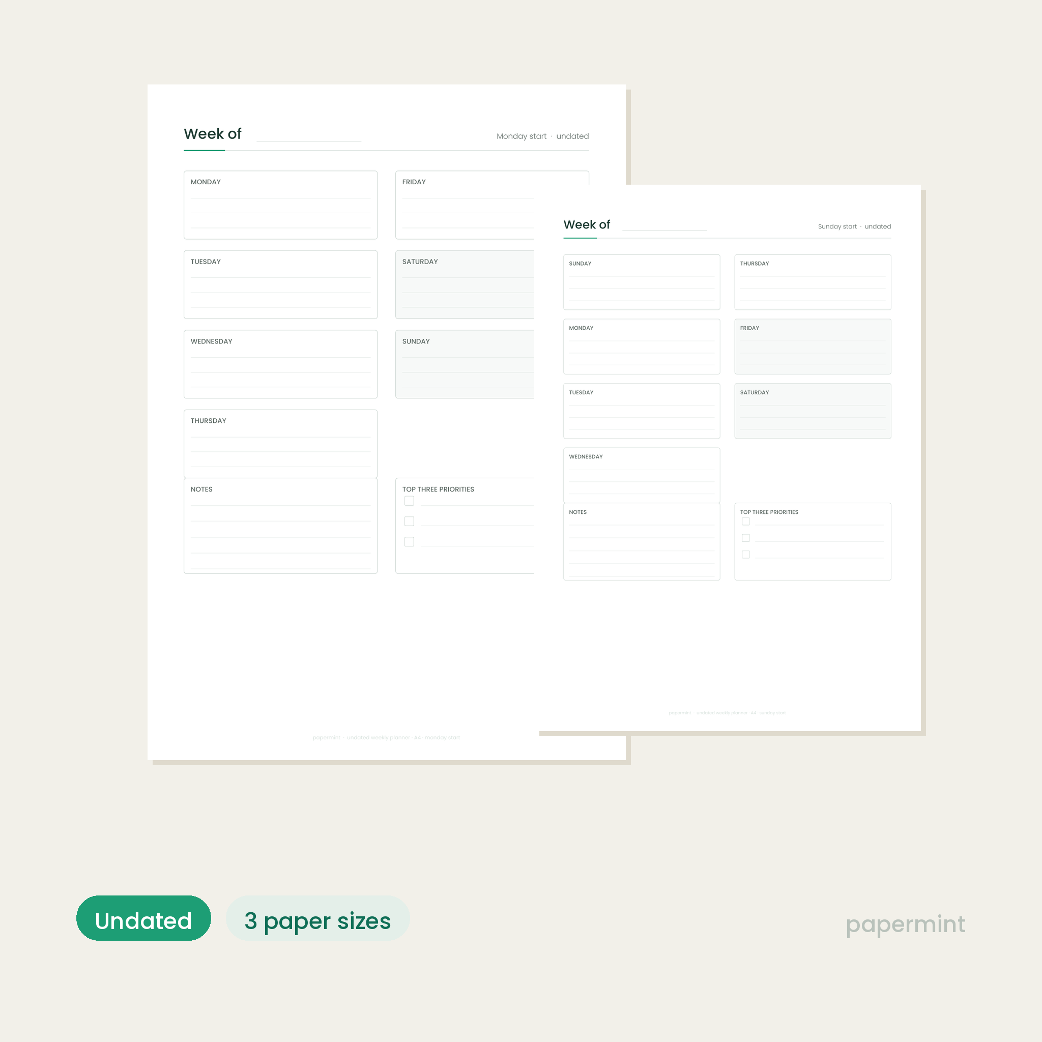 Undated weekly planner