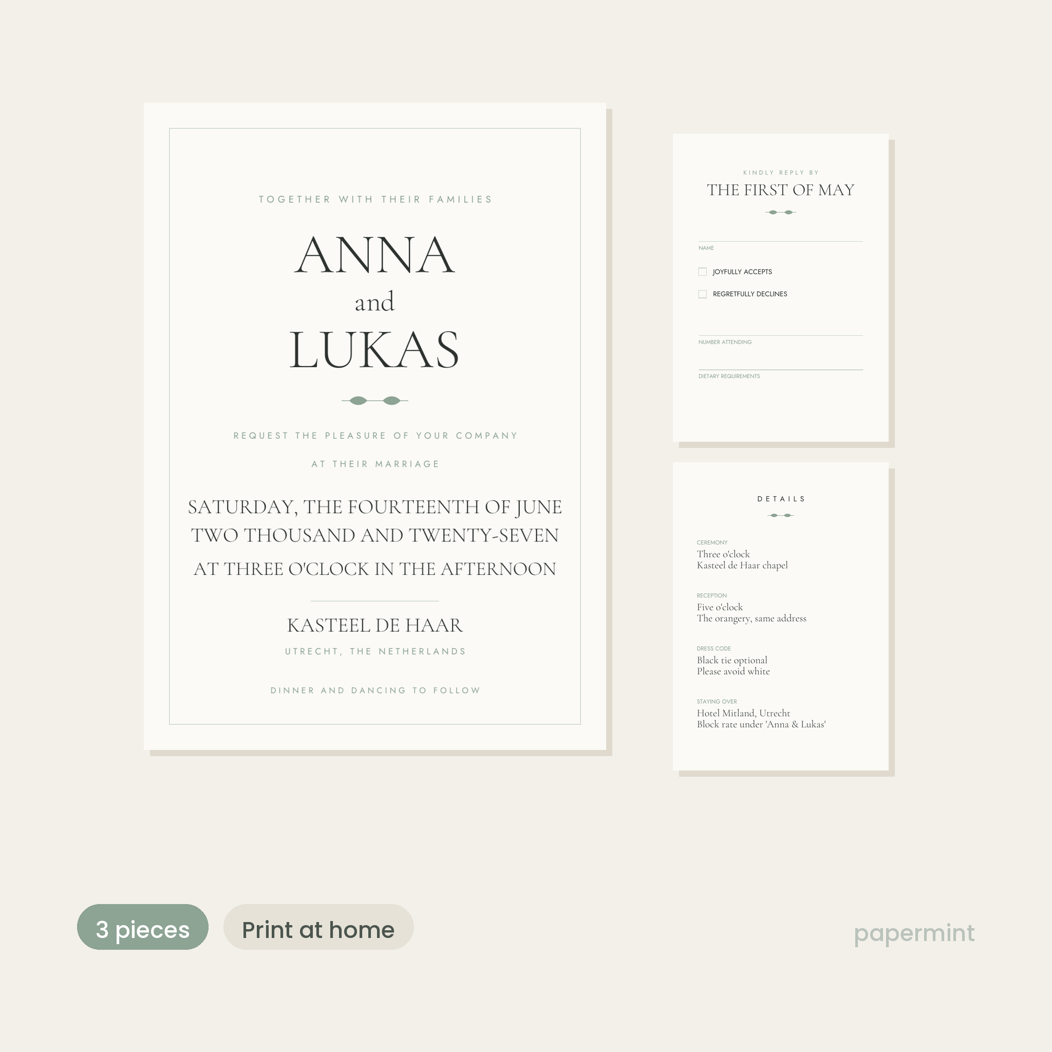 Minimalist wedding invitation suite